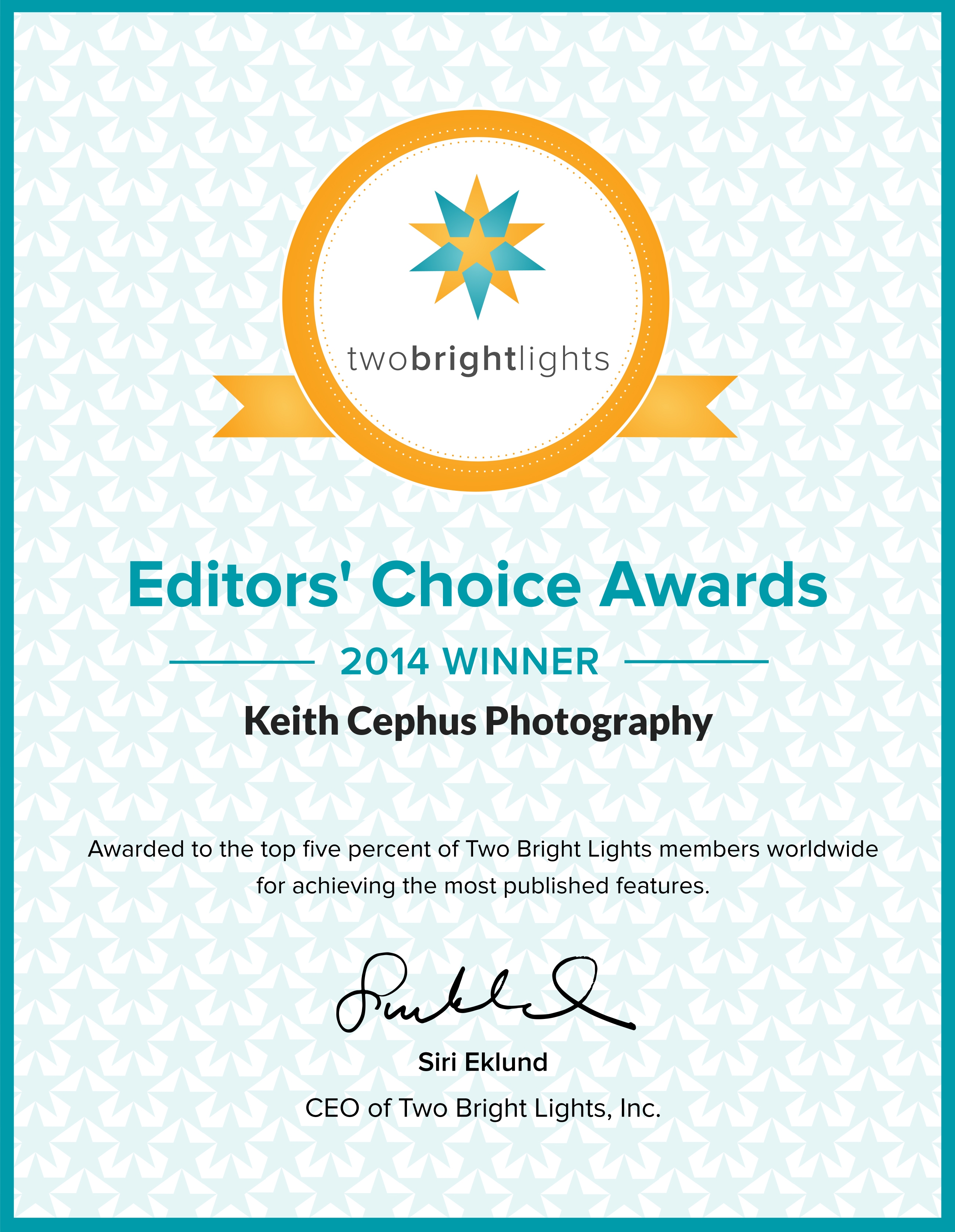 Cephus Receives Prestigious Award,  2014 Two Bright Lights Editors’ Choice Award!