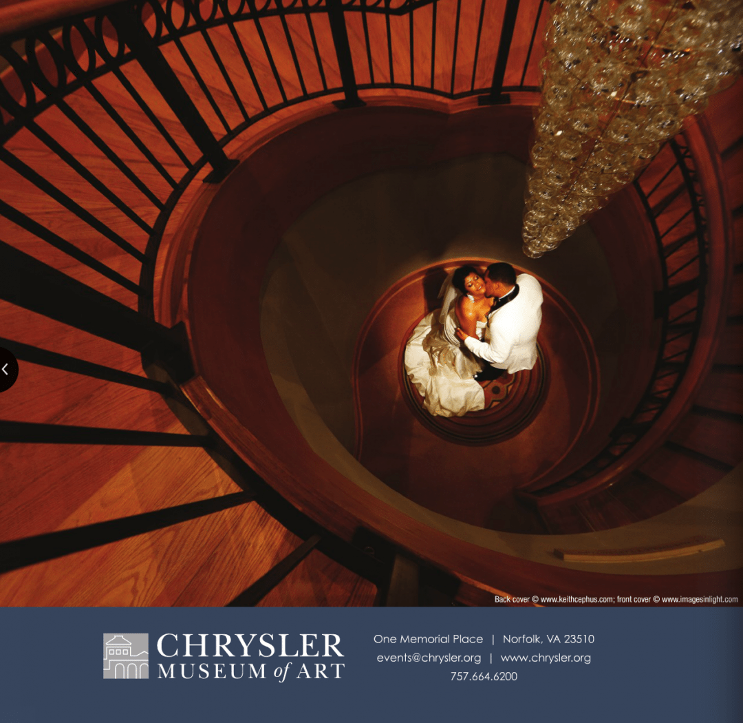Chrysler Museum of Art Wedding Photographer | Nicole and Phil’s Wedding Photo Featured on the Chrysler Museum Brochure!!