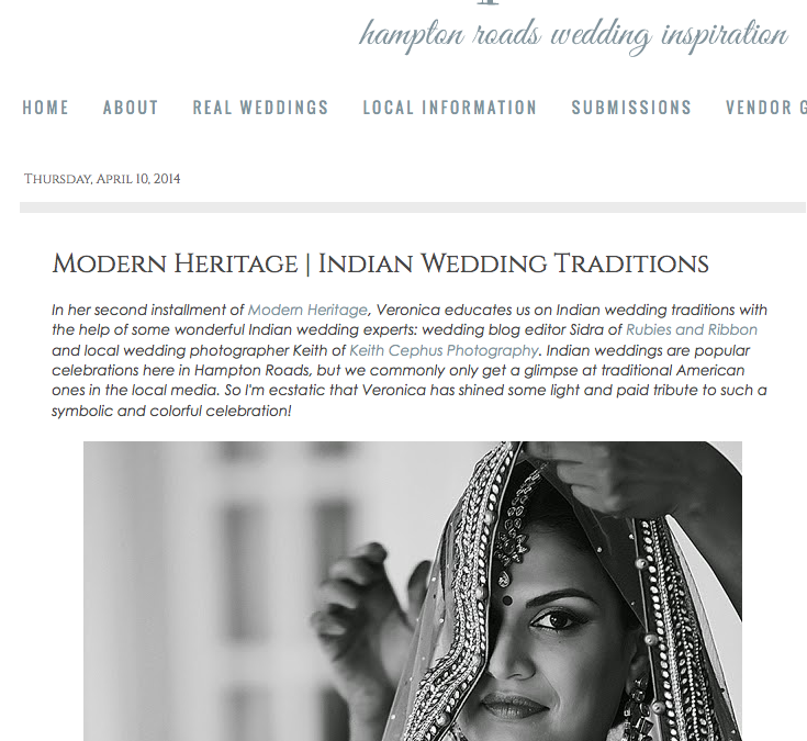 Virginia Beach Indian Wedding Photographer | Keith Cephus’ Indian Wedding Inspirations Featured on Tidewater in Tulle!